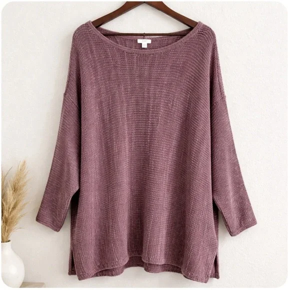 Pure Jill Sweater Women XL Mauve Textured Knit Cotton Blend Oversized Cozy - Picture 1 of 12